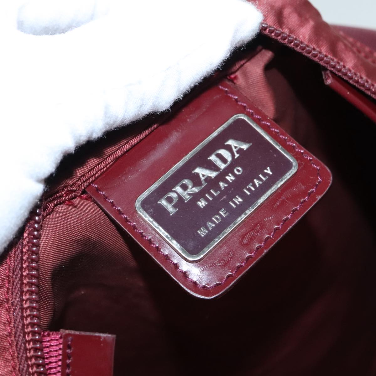 PRADA Tote Bag Nylon Wine Red Silver Auth 90243