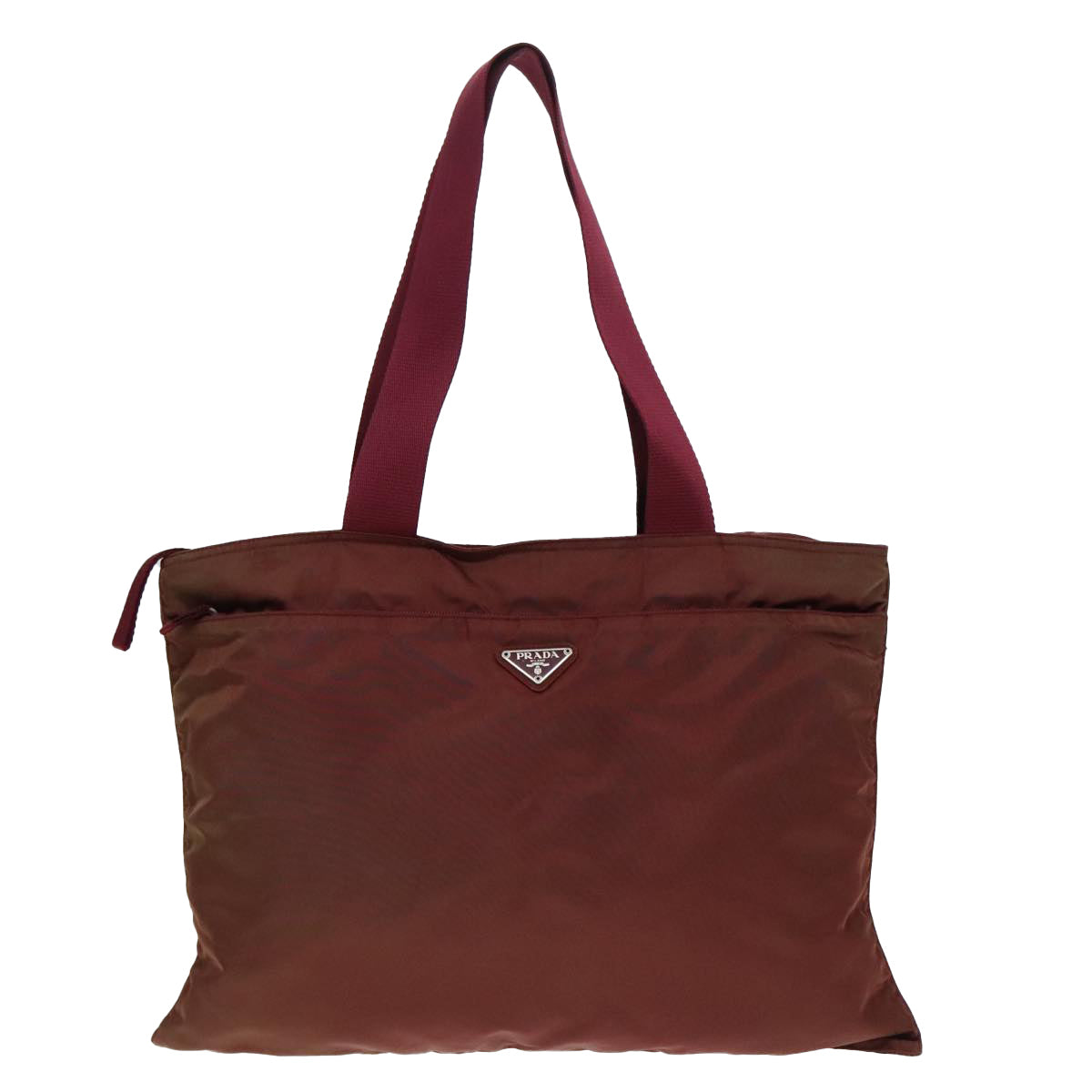 PRADA Tote Bag Nylon Wine Red Silver Auth 90243