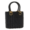 Salvatore Ferragamo Gancini Handtas Wicker Zwart Goud Auth 90245AM-1