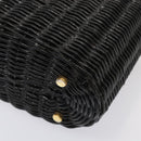 Salvatore Ferragamo Gancini Hand Bag Wicker Black Gold Auth 90245AM-14