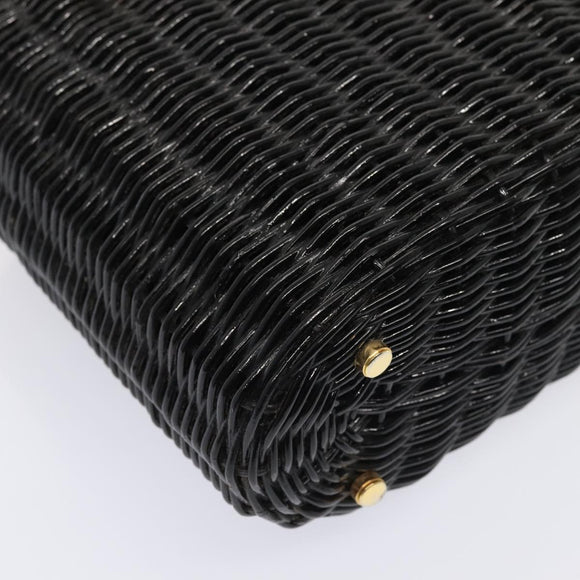 Salvatore Ferragamo Gancini Handtas Wicker Zwart Goud Auth 90245AM