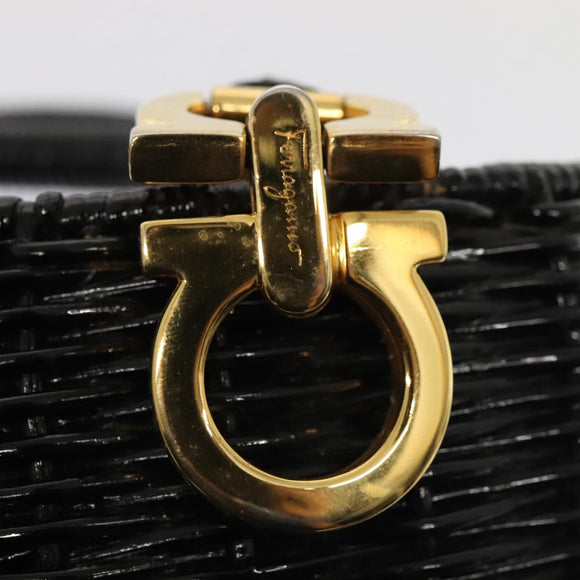 Salvatore Ferragamo Gancini Handtas Wicker Zwart Goud Auth 90245AM