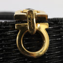 Salvatore Ferragamo Gancini Hand Bag Wicker Black Gold Auth 90245AM-17