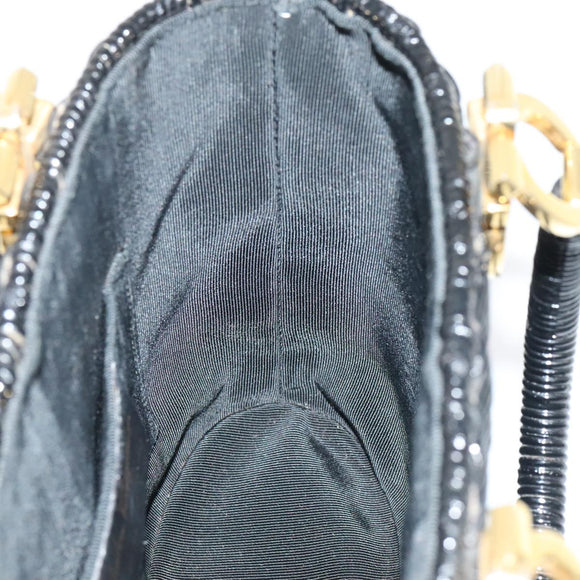 Salvatore Ferragamo Gancini Handtas Wicker Zwart Goud Auth 90245AM