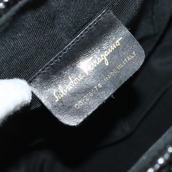 Salvatore Ferragamo Gancini Hand Bag Wicker Black Gold Auth 90245AM