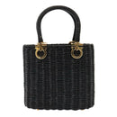 Salvatore Ferragamo Gancini Handtas Wicker Zwart Goud Auth 90245AM-13