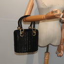 Salvatore Ferragamo Gancini Hand Bag Wicker Black Gold Auth 90245AM-21