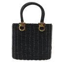 Salvatore Ferragamo Gancini Handtas Wicker Zwart Goud Auth 90245AM-2