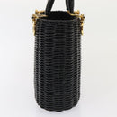 Salvatore Ferragamo Gancini Handtas Wicker Zwart Goud Auth 90245AM-3