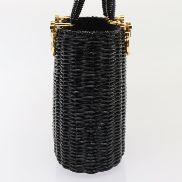 Salvatore Ferragamo Gancini Handtas Wicker Zwart Goud Auth 90245AM