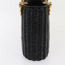Salvatore Ferragamo Gancini Handtas Wicker Zwart Goud Auth 90245AM-4