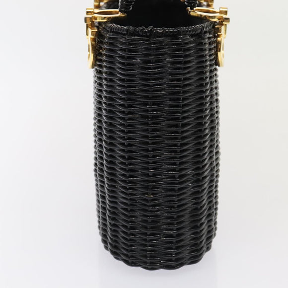 Salvatore Ferragamo Gancini Handtas Wicker Zwart Goud Auth 90245AM