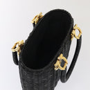 Salvatore Ferragamo Gancini Handtas Wicker Zwart Goud Auth 90245AM-6