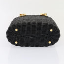 Salvatore Ferragamo Gancini Handtas Wicker Zwart Goud Auth 90245AM-5