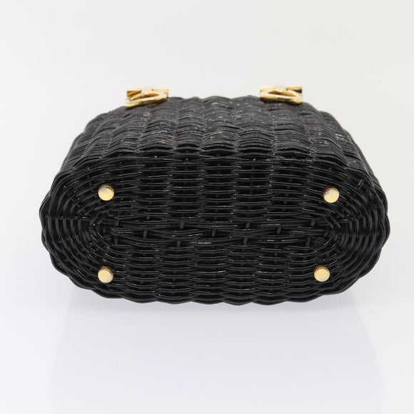 Salvatore Ferragamo Gancini Handtas Wicker Zwart Goud Auth 90245AM