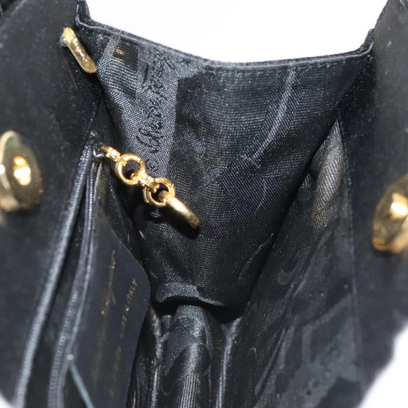 Salvatore Ferragamo Handtasche Satin Schwarz Gold Orig 90246