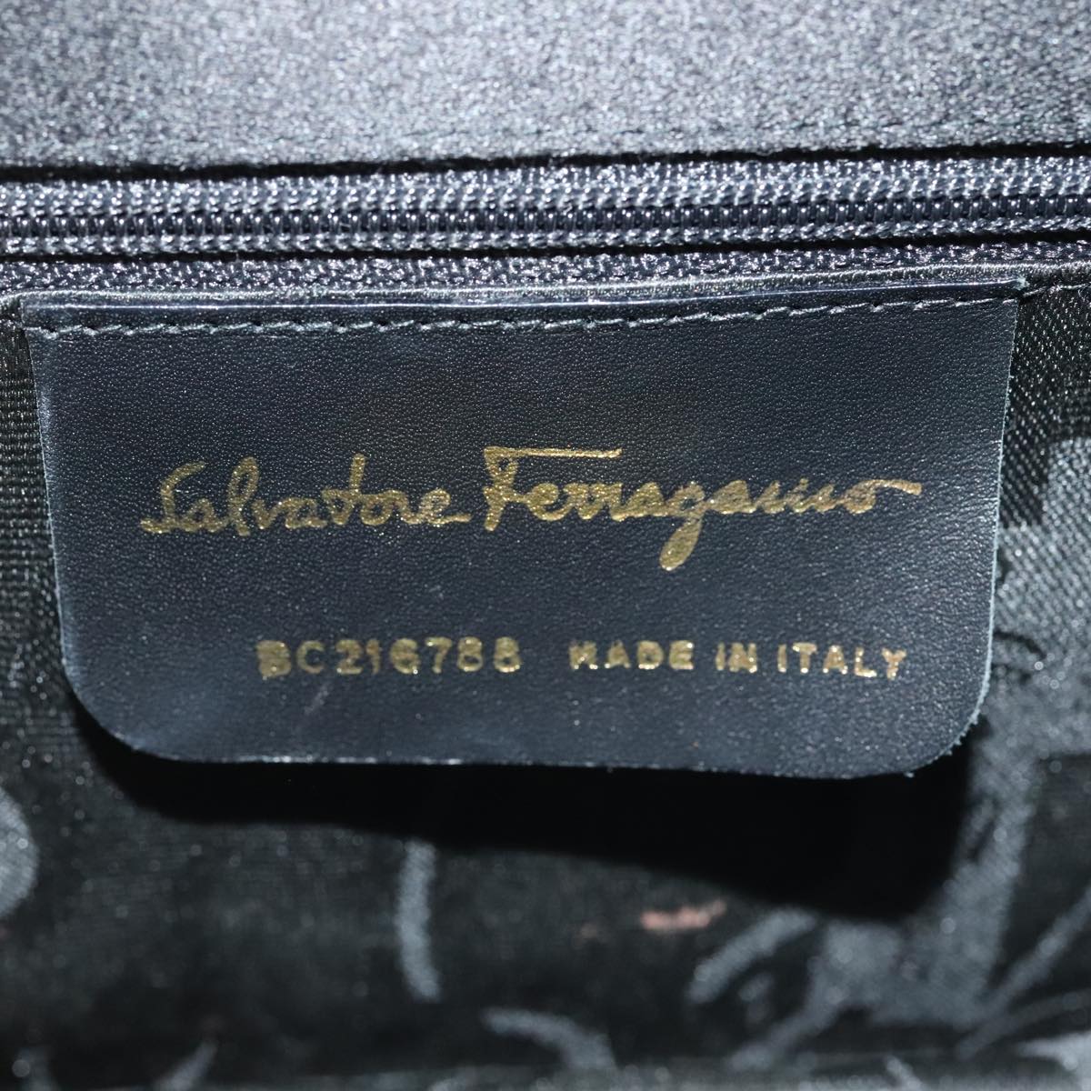 Salvatore Ferragamo Hand Bag Satin Black Gold Auth 90246