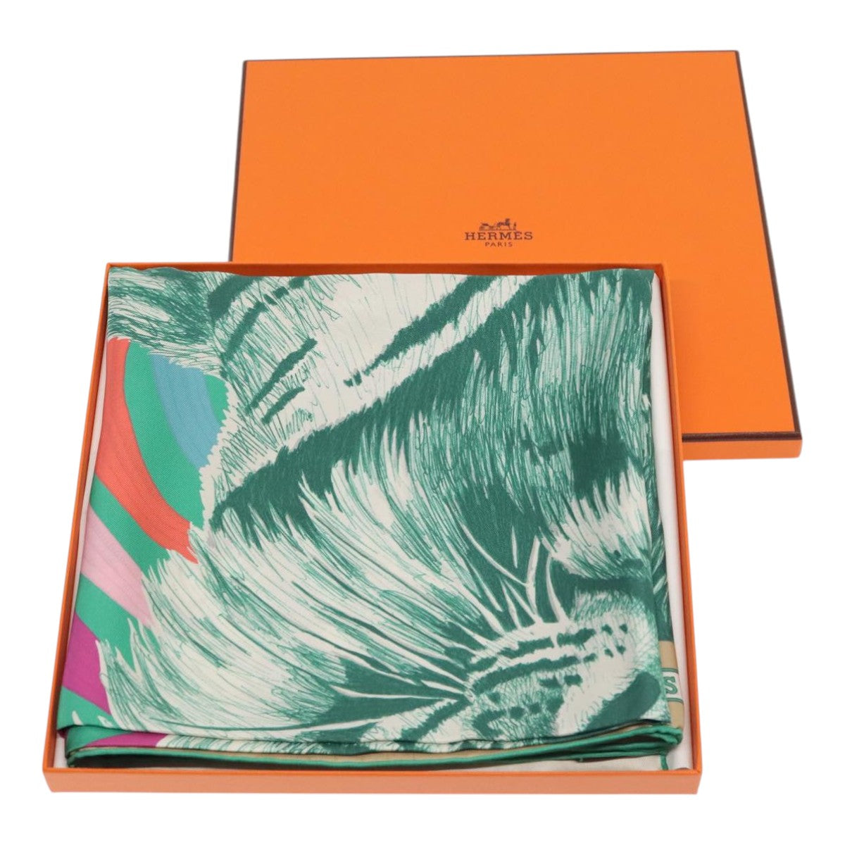 HERMES Carre 90 Scarf Silk Green Auth 90248A