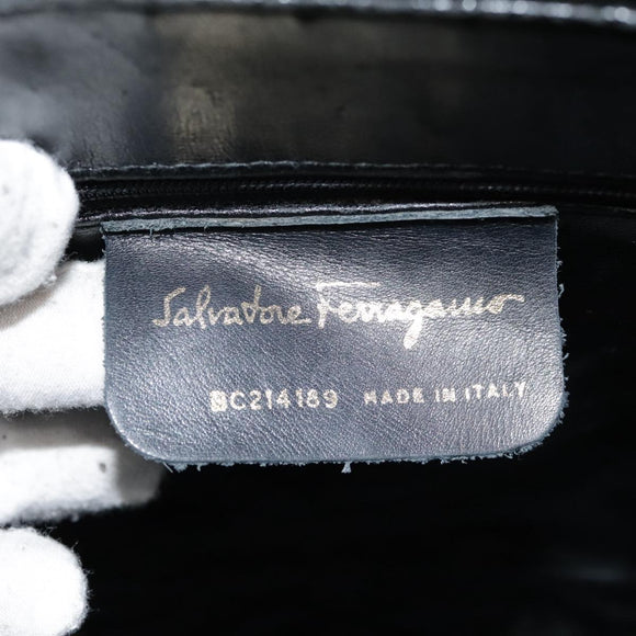 Salvatore Ferragamo Gancini Tragetasche Leder Schwarz Gold Auth 90254