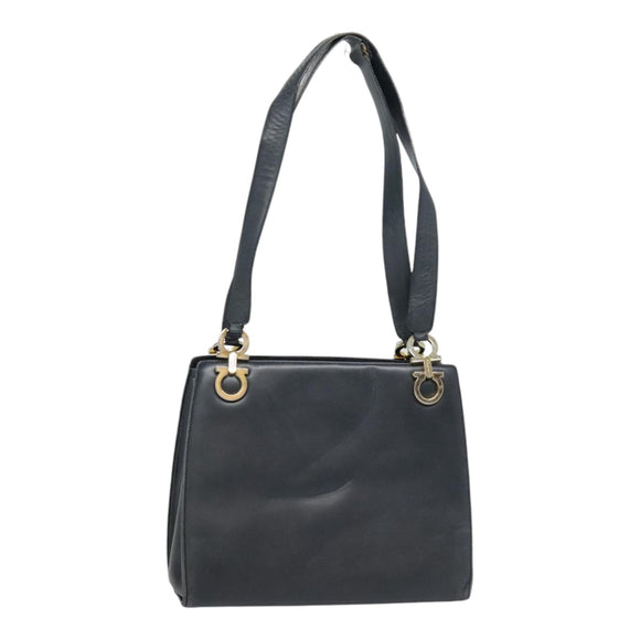 Salvatore Ferragamo Gancini Tragetasche Leder Schwarz Gold Auth 90254
