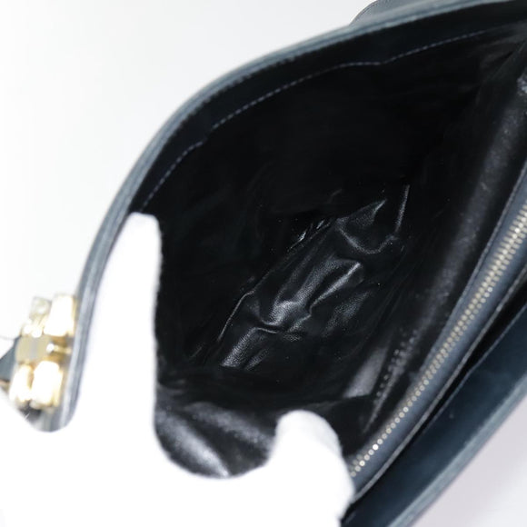 Salvatore Ferragamo Gancini Tragetasche Leder Schwarz Gold Auth 90254