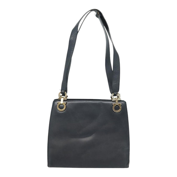 Salvatore Ferragamo Gancini Tragetasche Leder Schwarz Gold Auth 90254