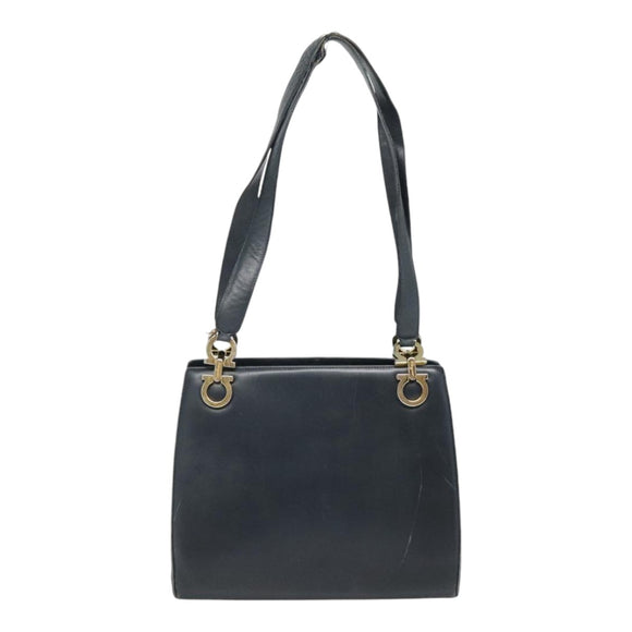 Salvatore Ferragamo Gancini Tragetasche Leder Schwarz Gold Auth 90254