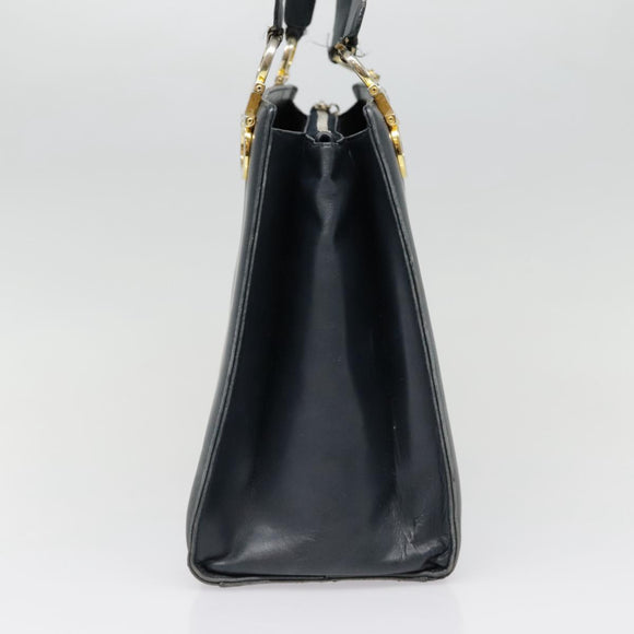 Salvatore Ferragamo Gancini Tragetasche Leder Schwarz Gold Auth 90254