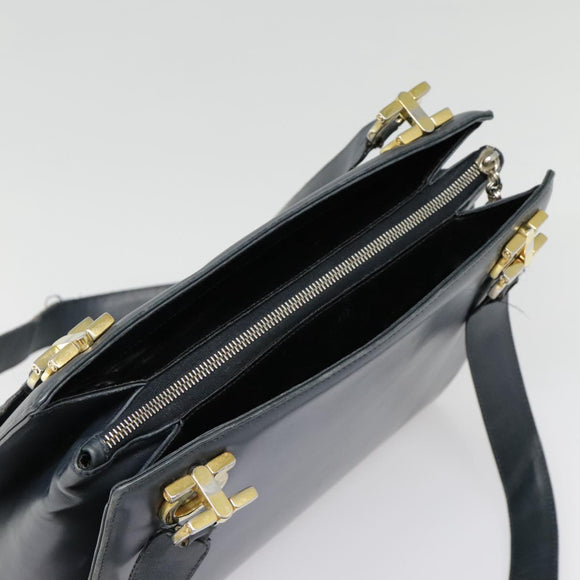 Salvatore Ferragamo Gancini Tragetasche Leder Schwarz Gold Auth 90254