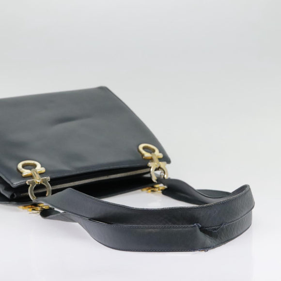 Salvatore Ferragamo Gancini Tragetasche Leder Schwarz Gold Auth 90254