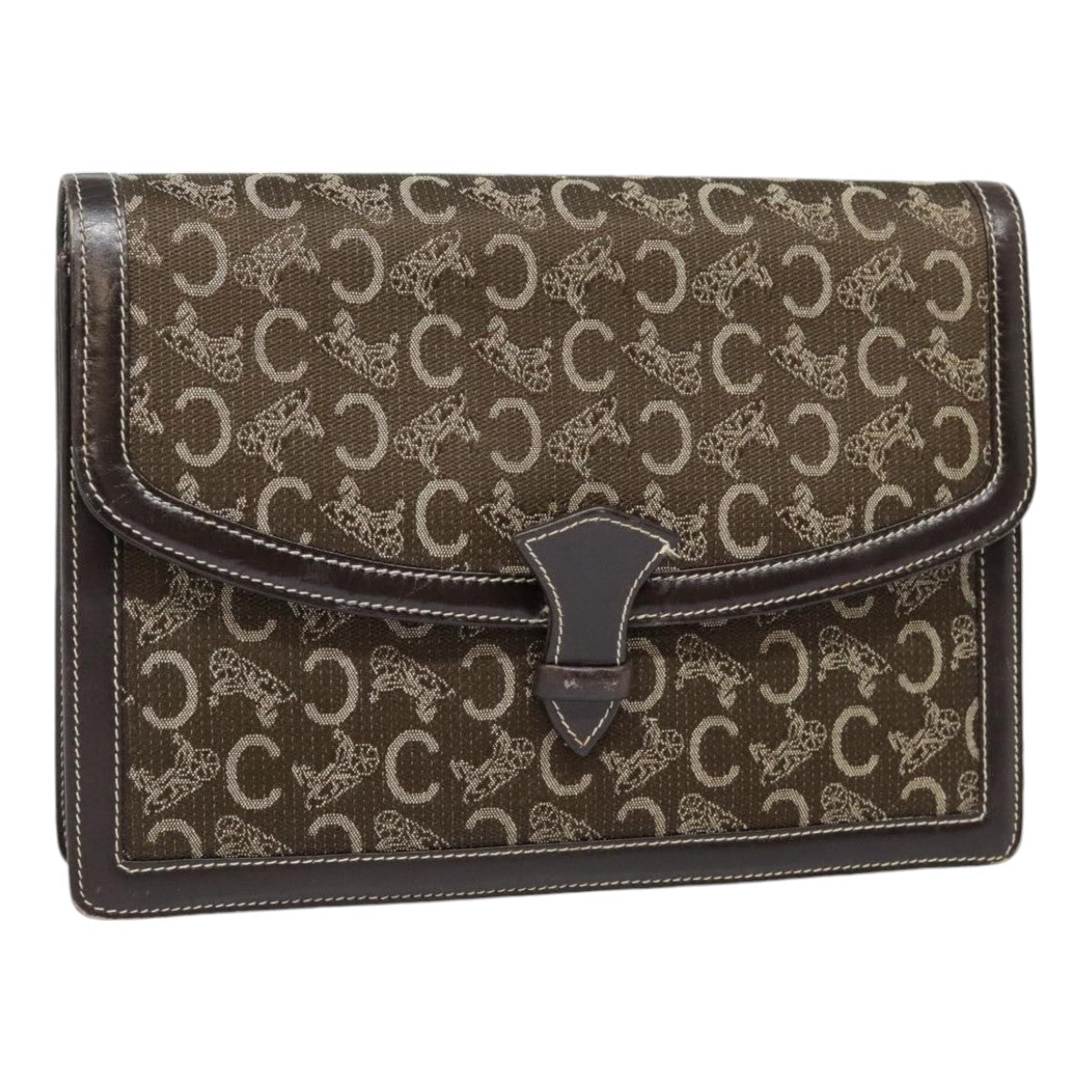 CELINE C Macadam Canvas Clutch Bag Brown Auth 90256