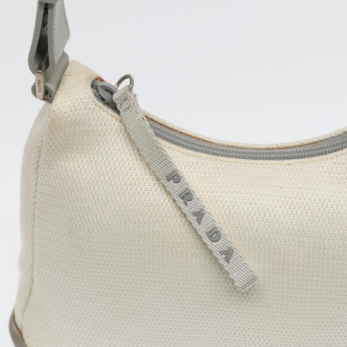 PRADA Shoulder Bag Nylon White Silver Auth 90261