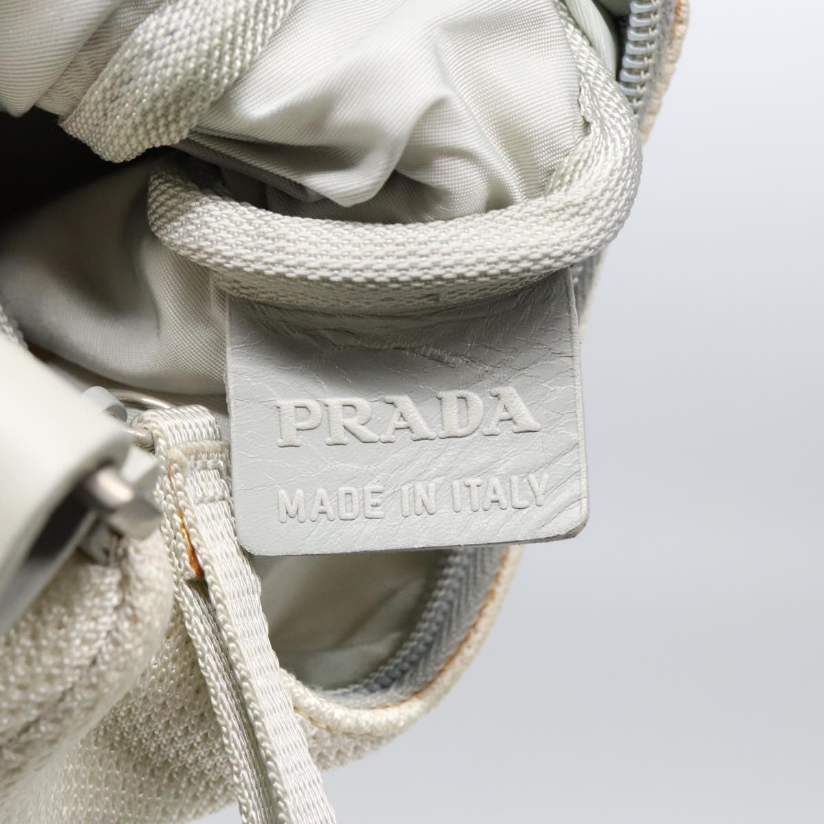 PRADA Shoulder Bag Nylon White Silver Auth 90261