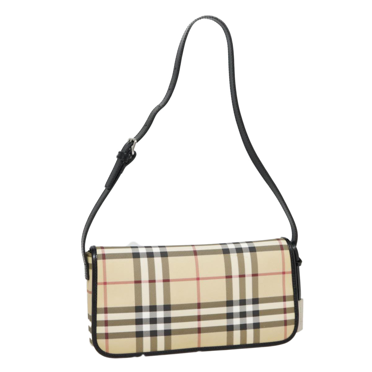 BURBERRY Nova Check Shoulder Bag PVC Beige Silver Auth 90262