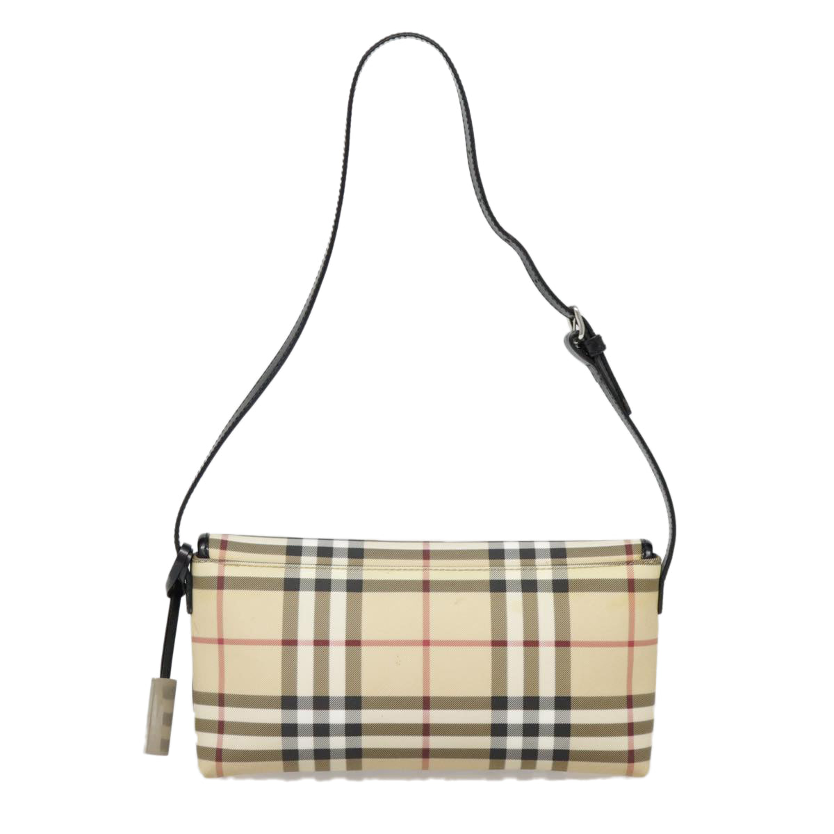 BURBERRY Nova Check Shoulder Bag PVC Beige Silver Auth 90262 - 0