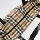 BURBERRY Nova Check Hand Bag PVC Beige Silver Auth 90263-6