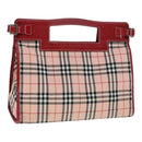 BURBERRY Nova Check Blue Label Hand Bag Nylon Leather Red Pink Silver Auth 90265-1