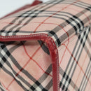 BURBERRY Nova Check Blue Label Hand Bag Nylon Leather Red Pink Silver Auth 90265-10