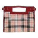 BURBERRY Nova Check Blue Label Hand Bag Nylon Leather Red Pink Silver Auth 90265-2