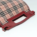 BURBERRY Nova Check Blue Label Hand Bag Nylon Leather Red Pink Silver Auth 90265-6