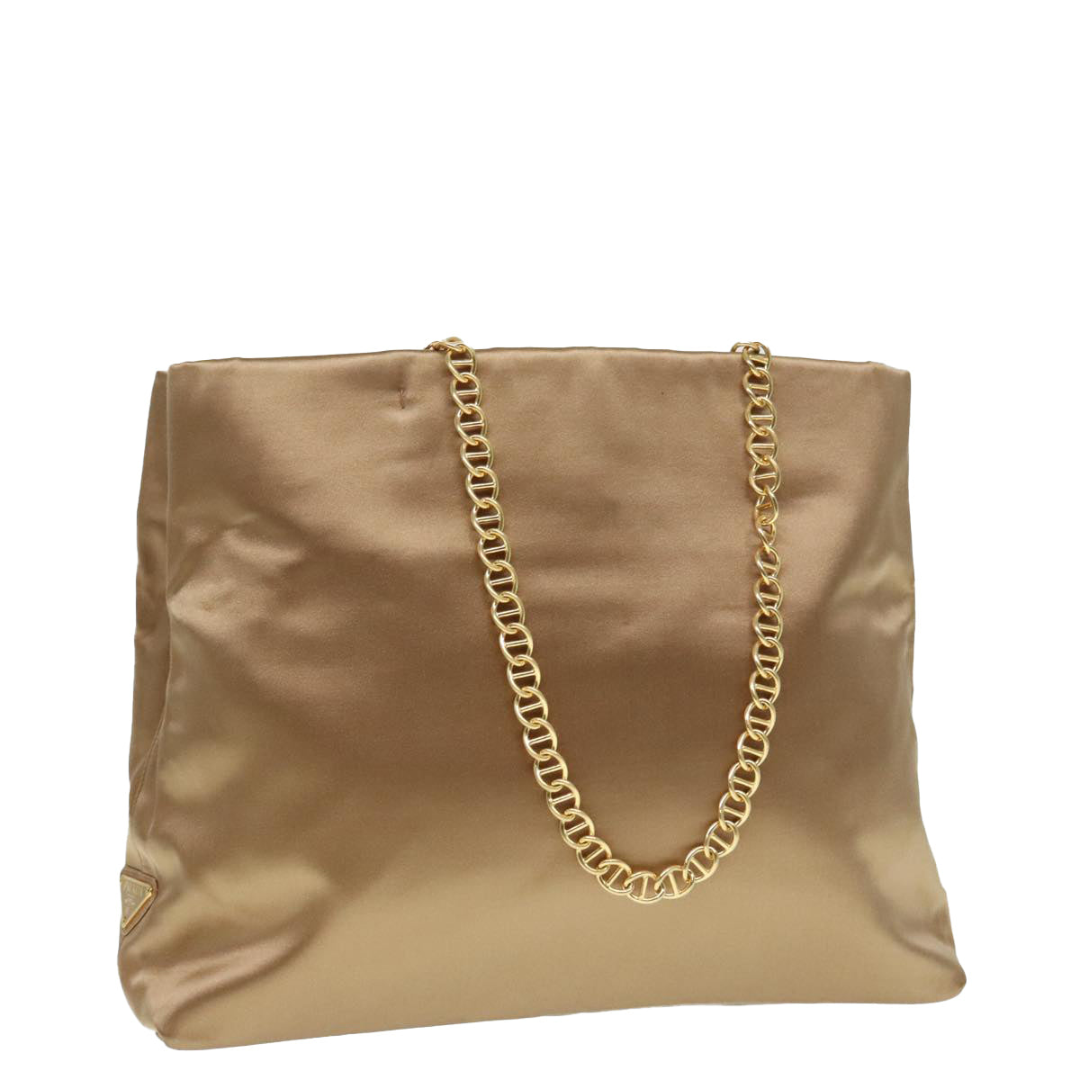 PRADA Chain Tote Bag Nylon Brown Gold Auth 90267