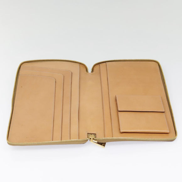 CELINE Clutch Tasche Macadam Canvas PVC Leder Braun Gold Auth 90268
