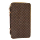 CELINE Clutch Tasche Macadam Canvas PVC Leder Braun Gold Auth 90268-1