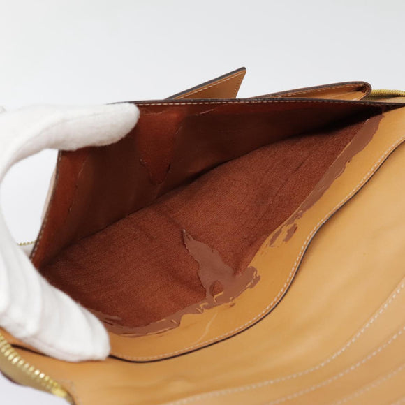 CELINE Clutch Tasche Macadam Canvas PVC Leder Braun Gold Auth 90268