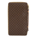 CELINE Clutch Tasche Macadam Canvas PVC Leder Braun Gold Auth 90268-2