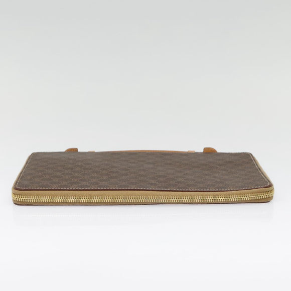 CELINE Clutch Tasche Macadam Canvas PVC Leder Braun Gold Auth 90268