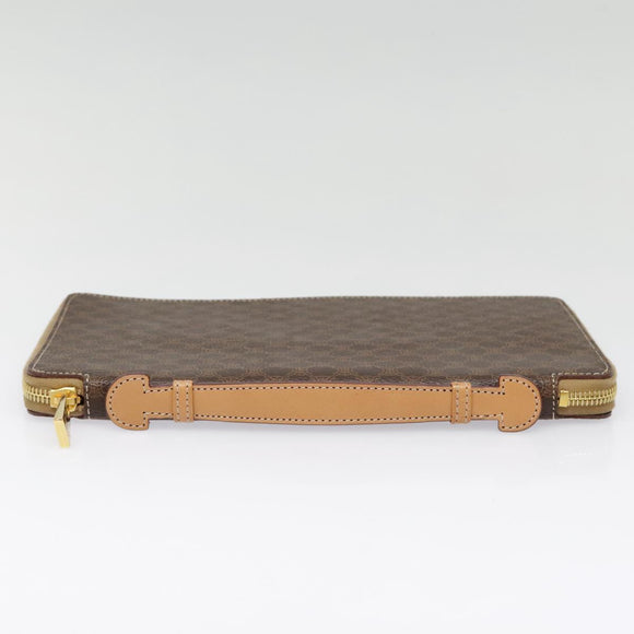 CELINE Clutch Tasche Macadam Canvas PVC Leder Braun Gold Auth 90268