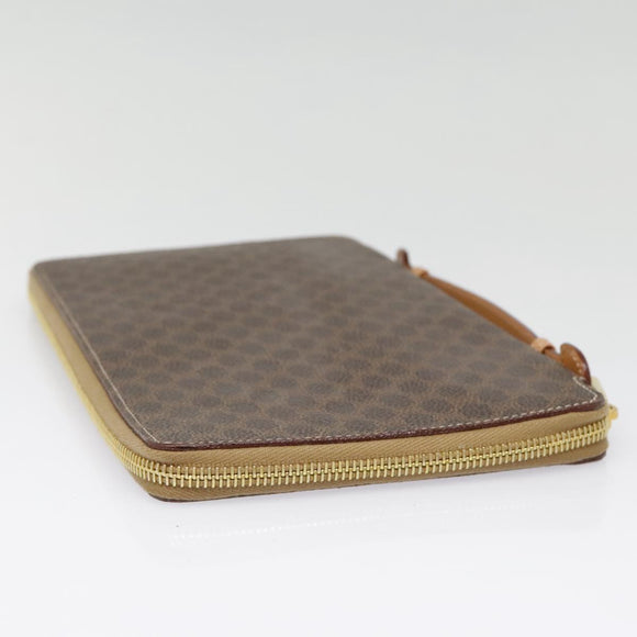 CELINE Clutch Tasche Macadam Canvas PVC Leder Braun Gold Auth 90268