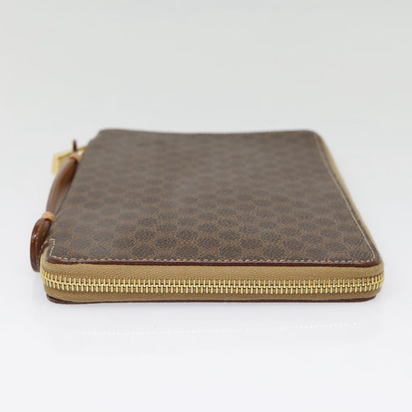 CELINE Clutch Tasche Macadam Canvas PVC Leder Braun Gold Auth 90268