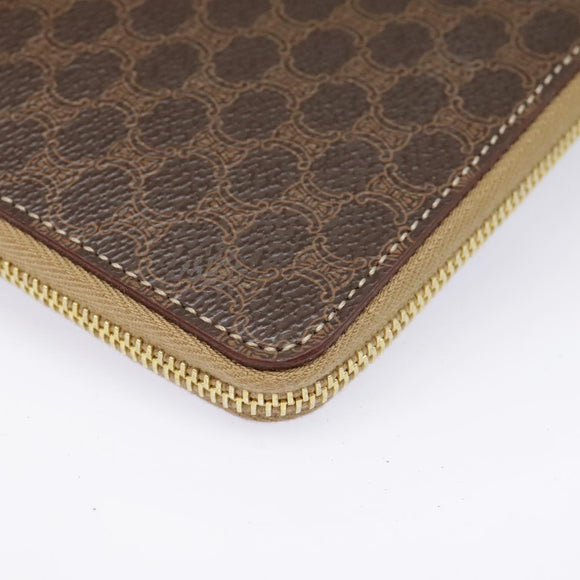 CELINE Clutch Tasche Macadam Canvas PVC Leder Braun Gold Auth 90268